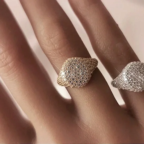 NEW Gold Tone Silver Pave Diamond Ring - Picture 2 of 4